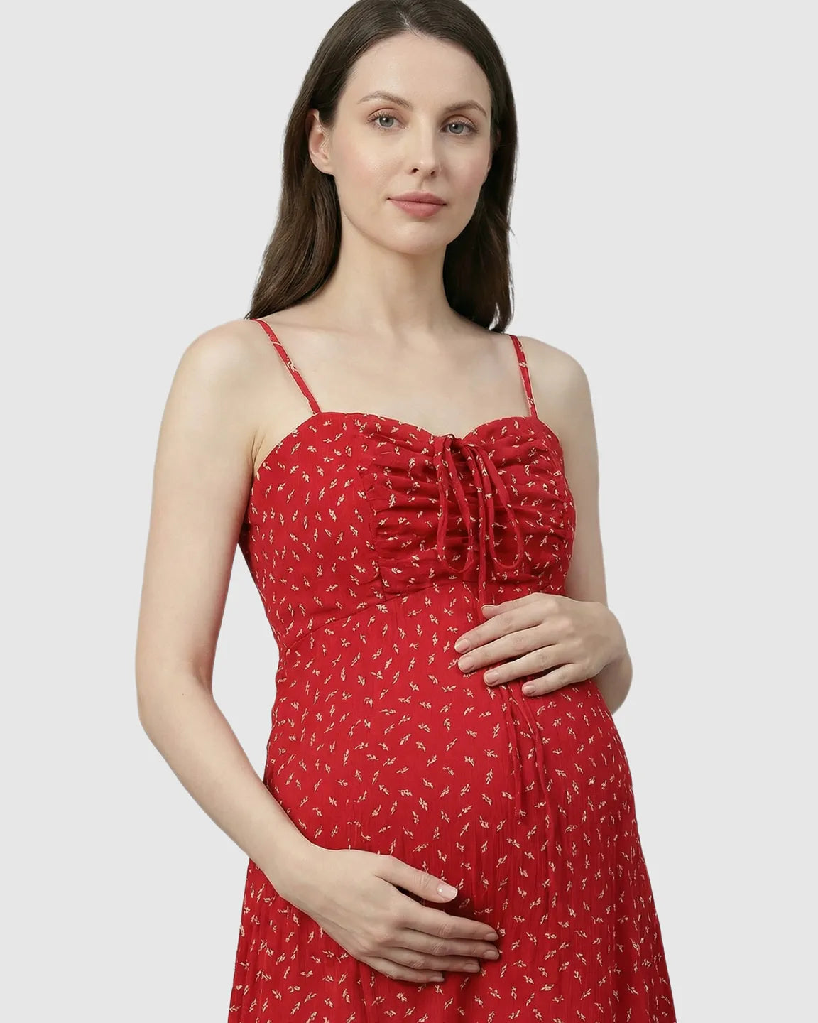 Ruched Drawstring Bust Floral Dress with Chiffon Cardigan