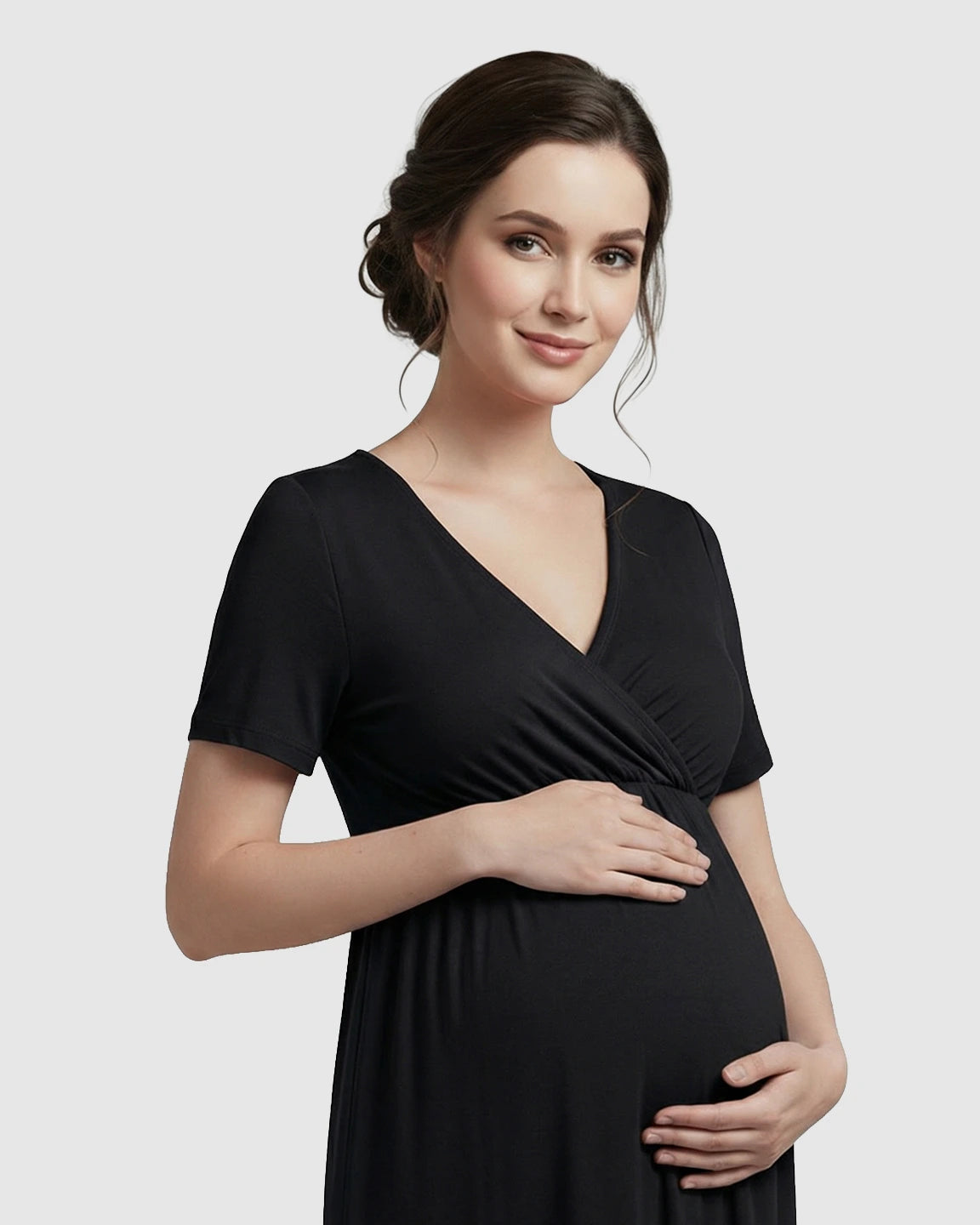 Crossover V-Neck Flowy Silhouette Maternity Maxi Dress