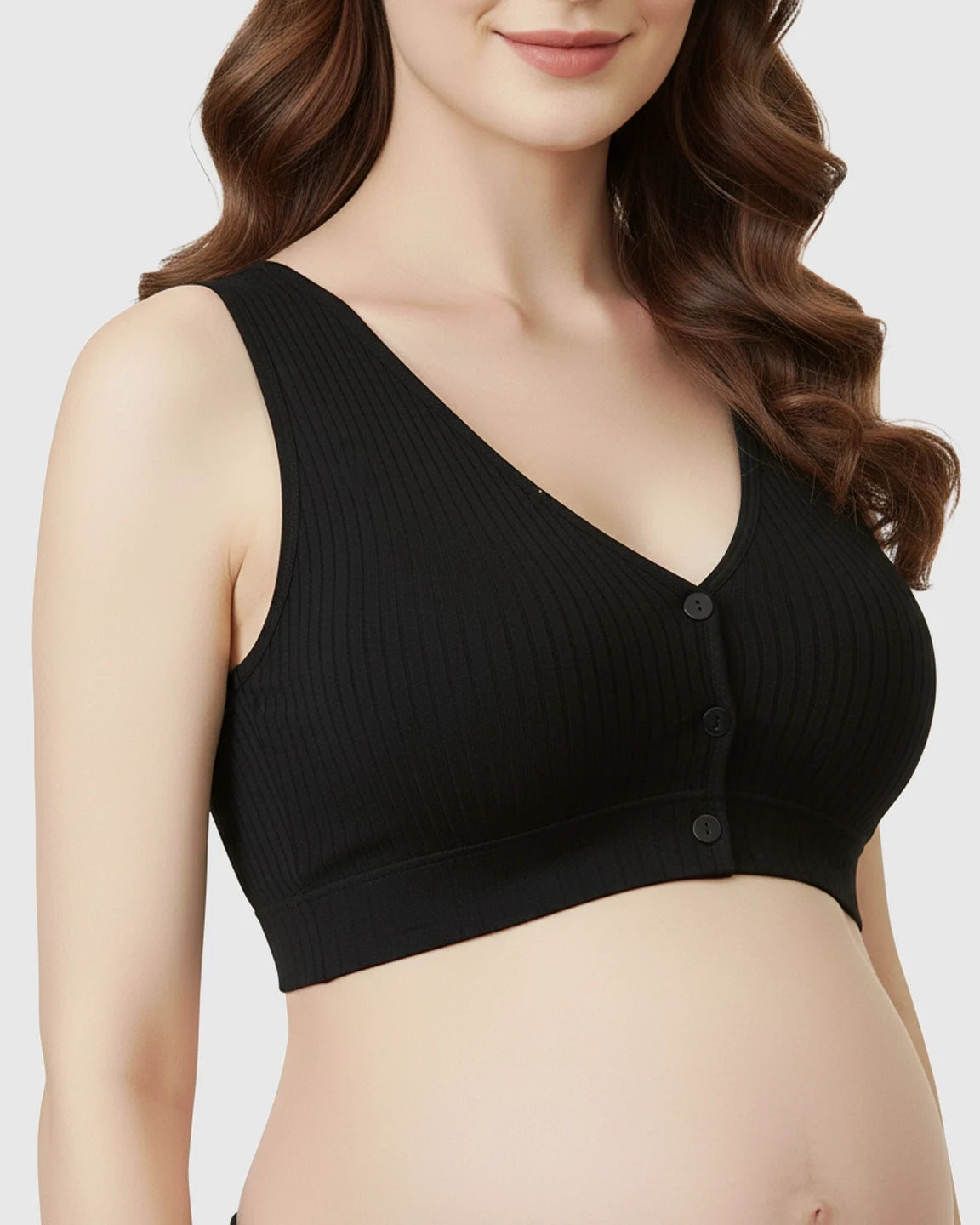 Front-Button Ribbed Wireless Nursing Bra