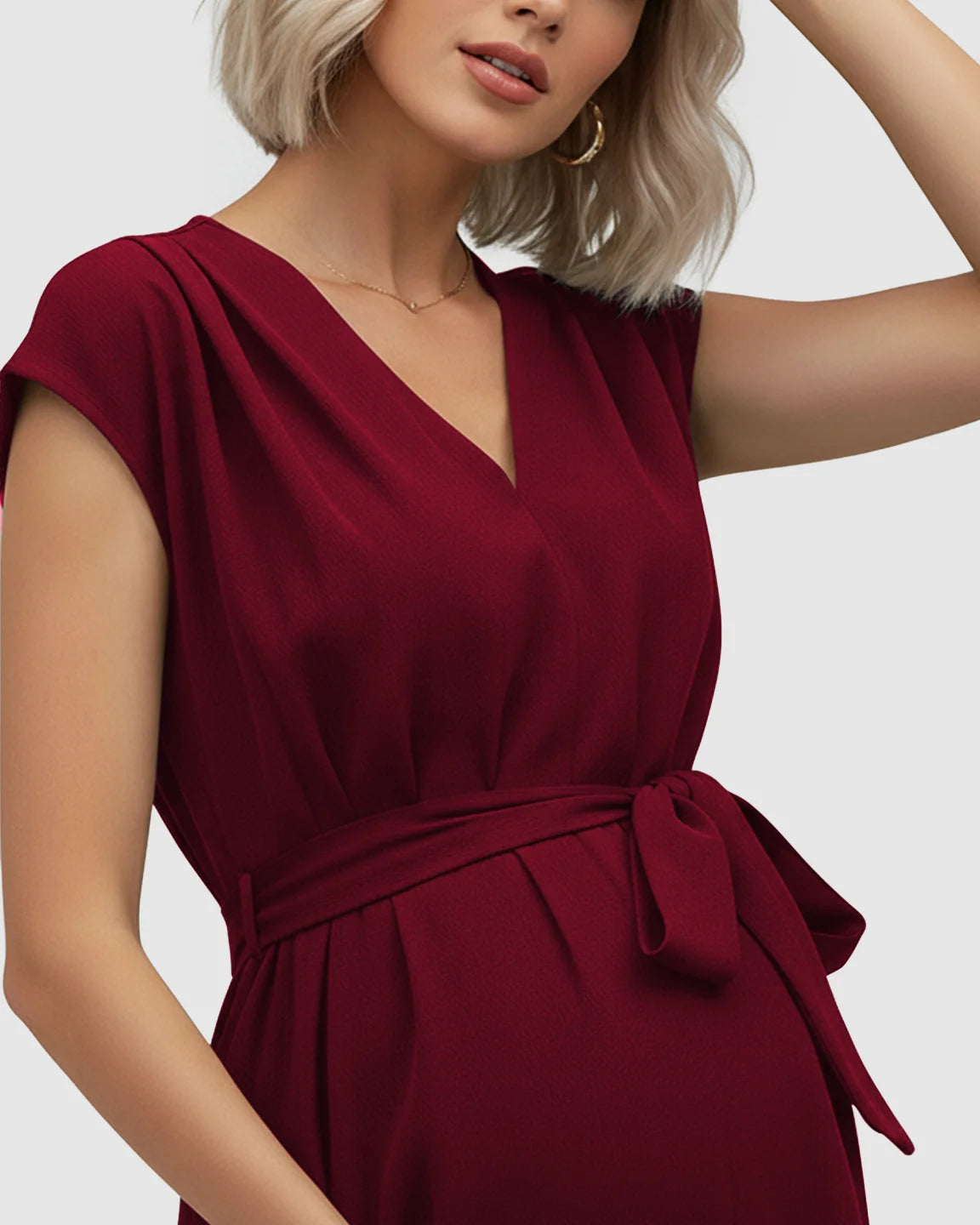 Tie-Waist V-Neck Maternity Midi Dress