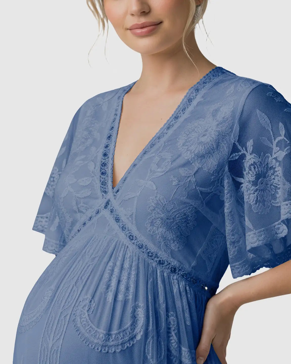 Sheer-Lace Romantic Maternity Maxi Dress
