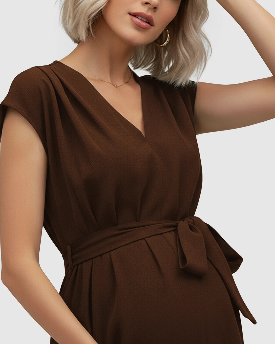 Tie-Waist V-Neck Maternity Midi Dress