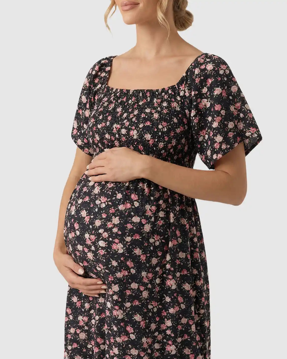 Floral Print Flowy Skirt Maternity Midi Dress