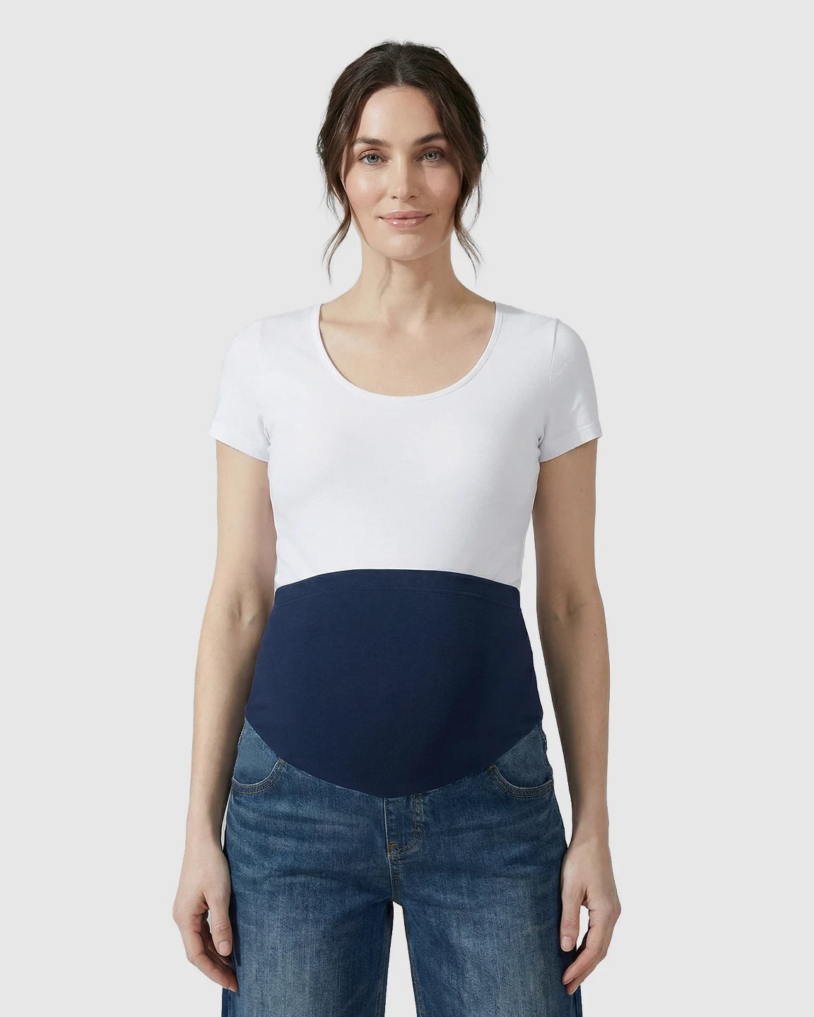 Folded Hem Wide Leg Maternity Jeans