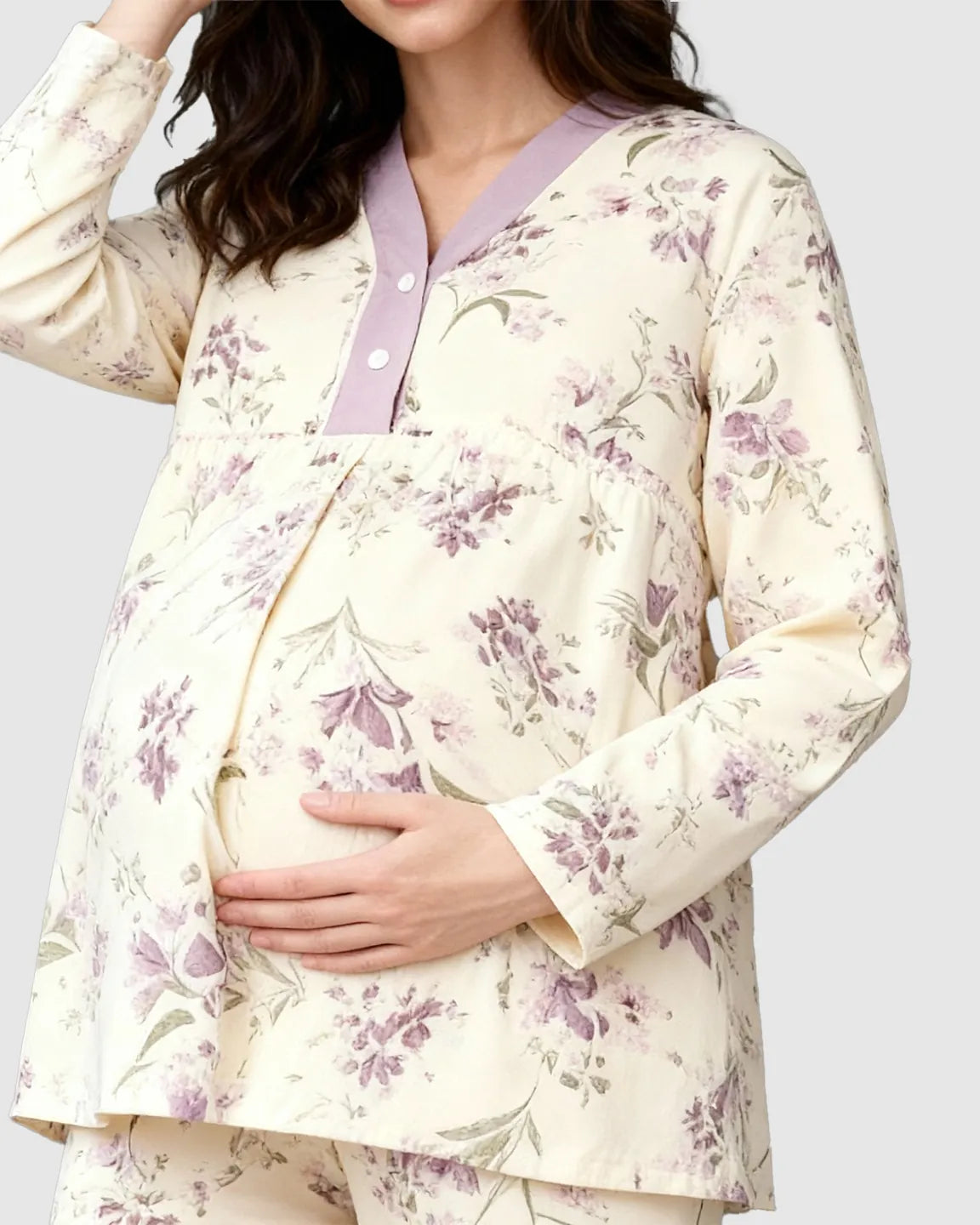 Double-Layer Cotton Plant Print Maternity Sleepwear Set