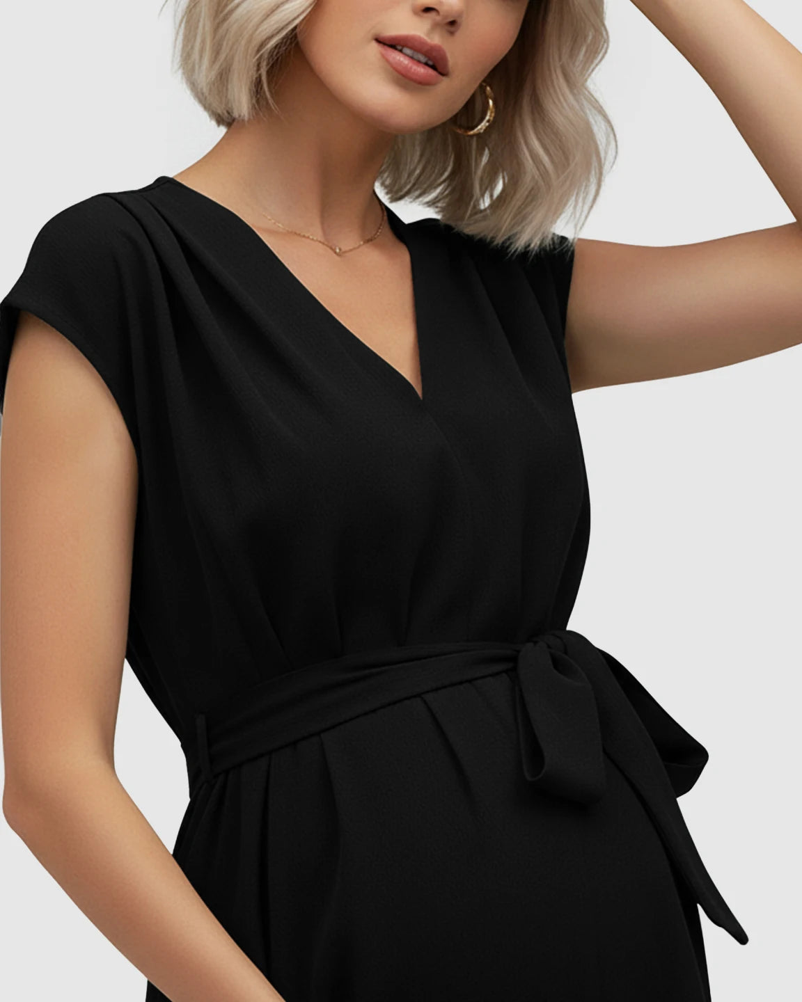 Tie-Waist V-Neck Maternity Midi Dress