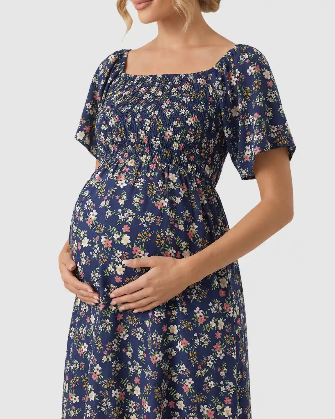 Floral Off Shoulder Maternity Midi Dress