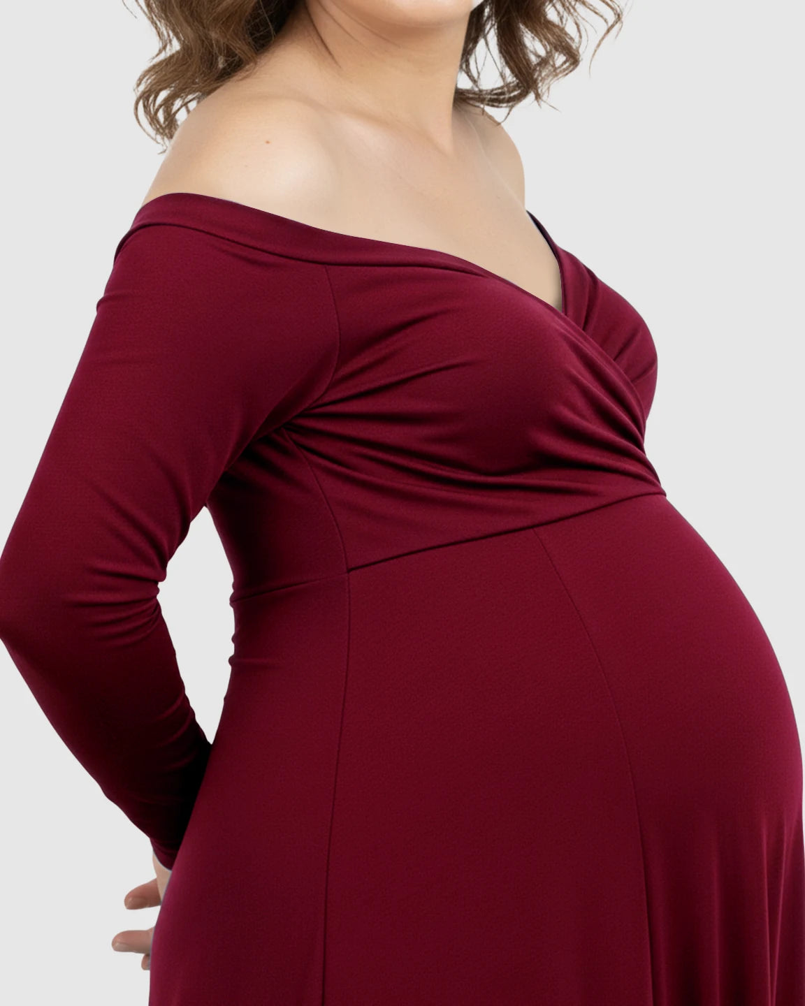 Off-Shoulder Fitted Silhouette Maternity Maxi Dress