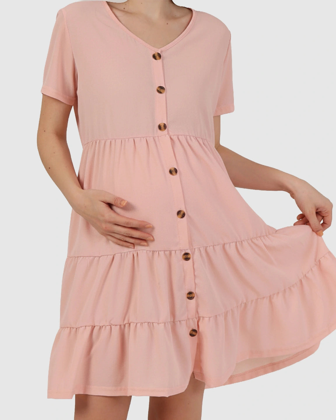 Button-Up Tiered Maternity Mini Dress