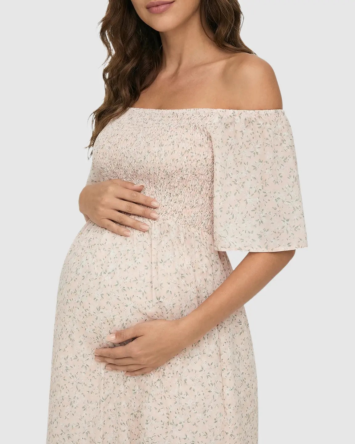 Shirred Bodice Flowy Skirt Maternity Summer Dress