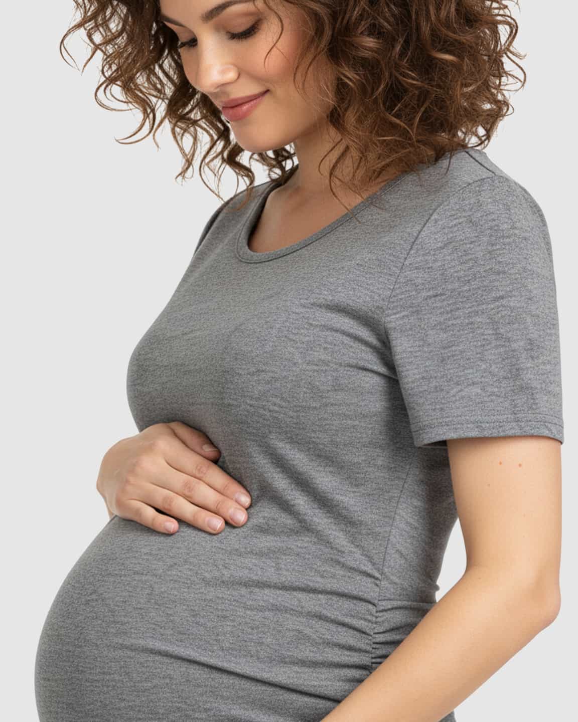 Grey Ruched Bodycon Maternity Midi Dress.