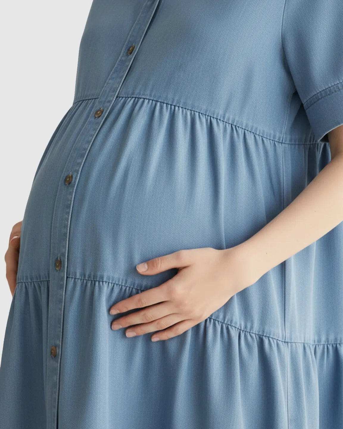 Tiered Denim Casual Maternity Midi Dress