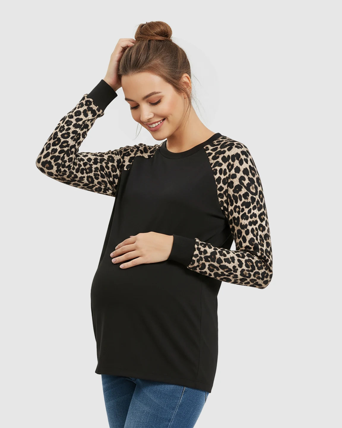Soft Stretch Leopard Print Long Sleeve Maternity Top