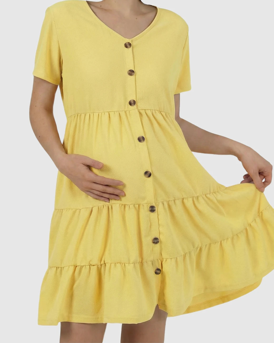 Button-Up Tiered Maternity Mini Dress