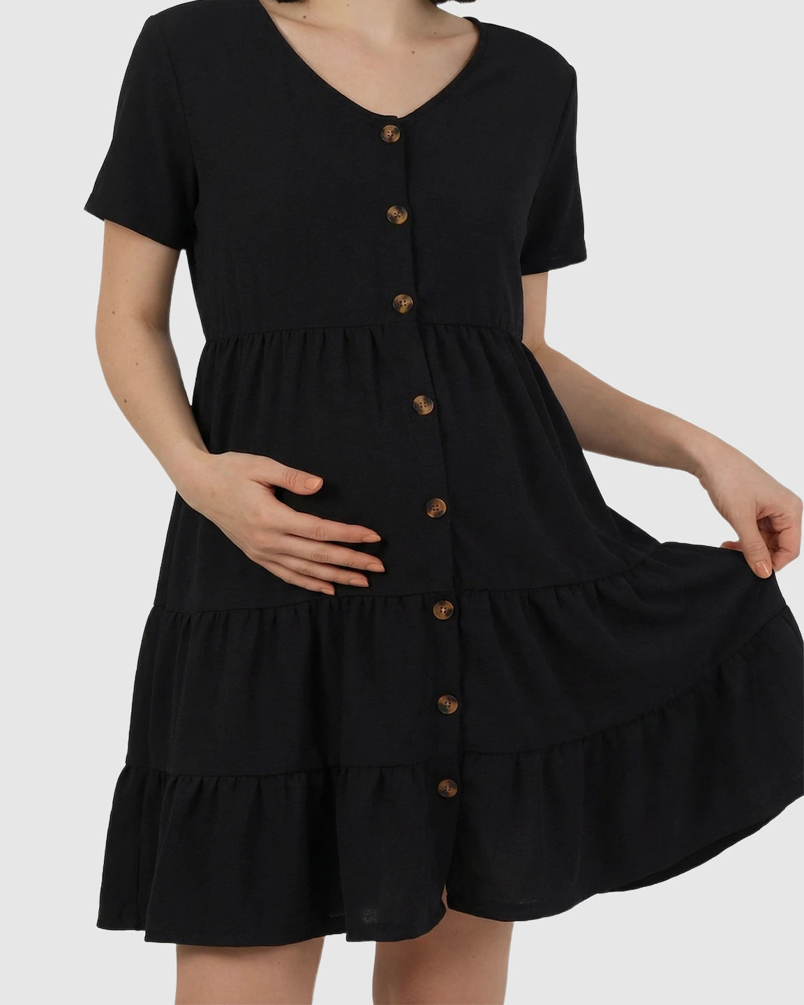Button-Up Tiered Maternity Mini Dress
