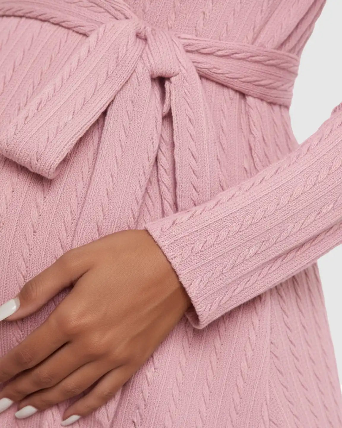 Ribbed Tie-Waist Maternity Midi Dress