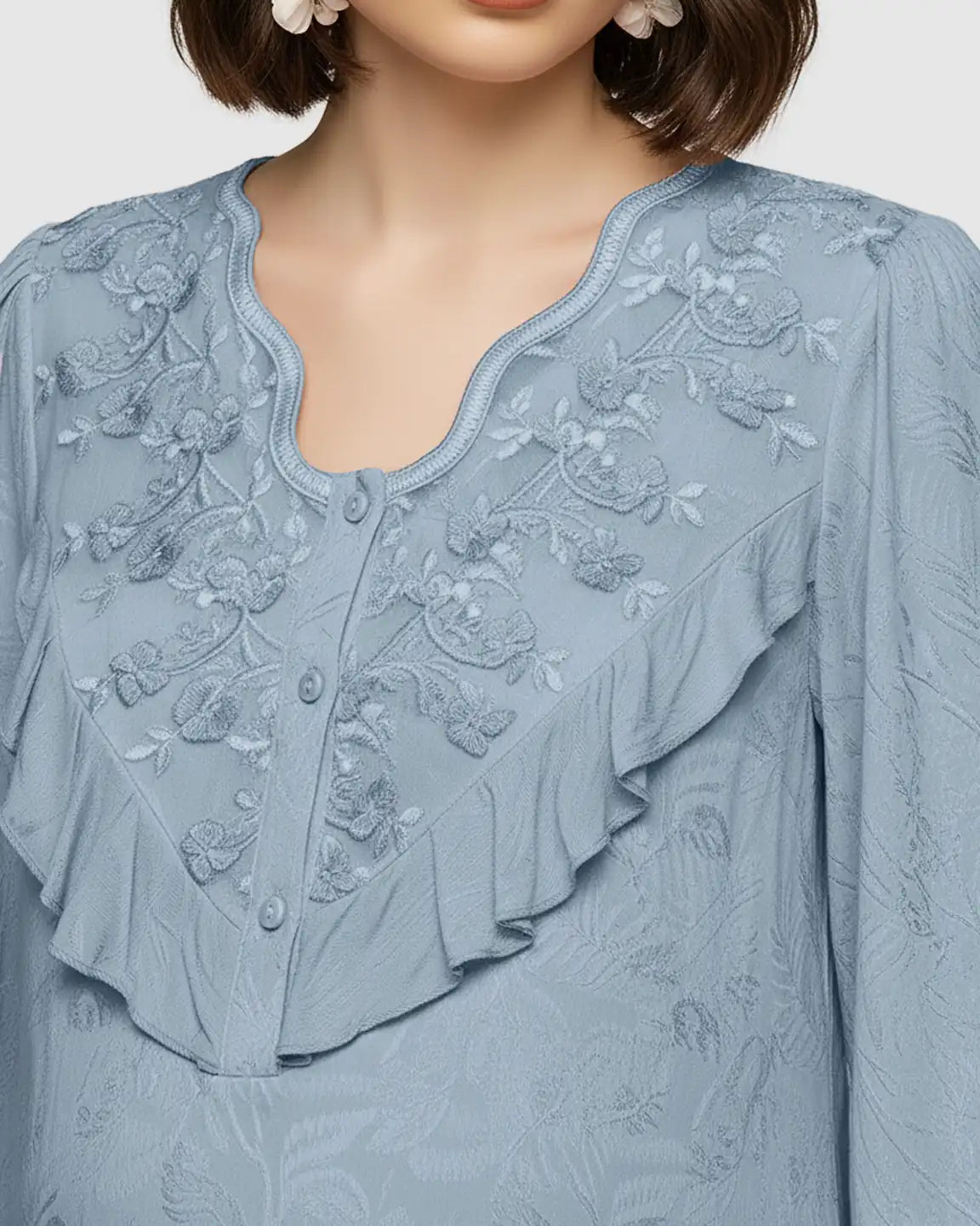 Embroidered Ruffle Flowing Fit Maternity Midi Dress