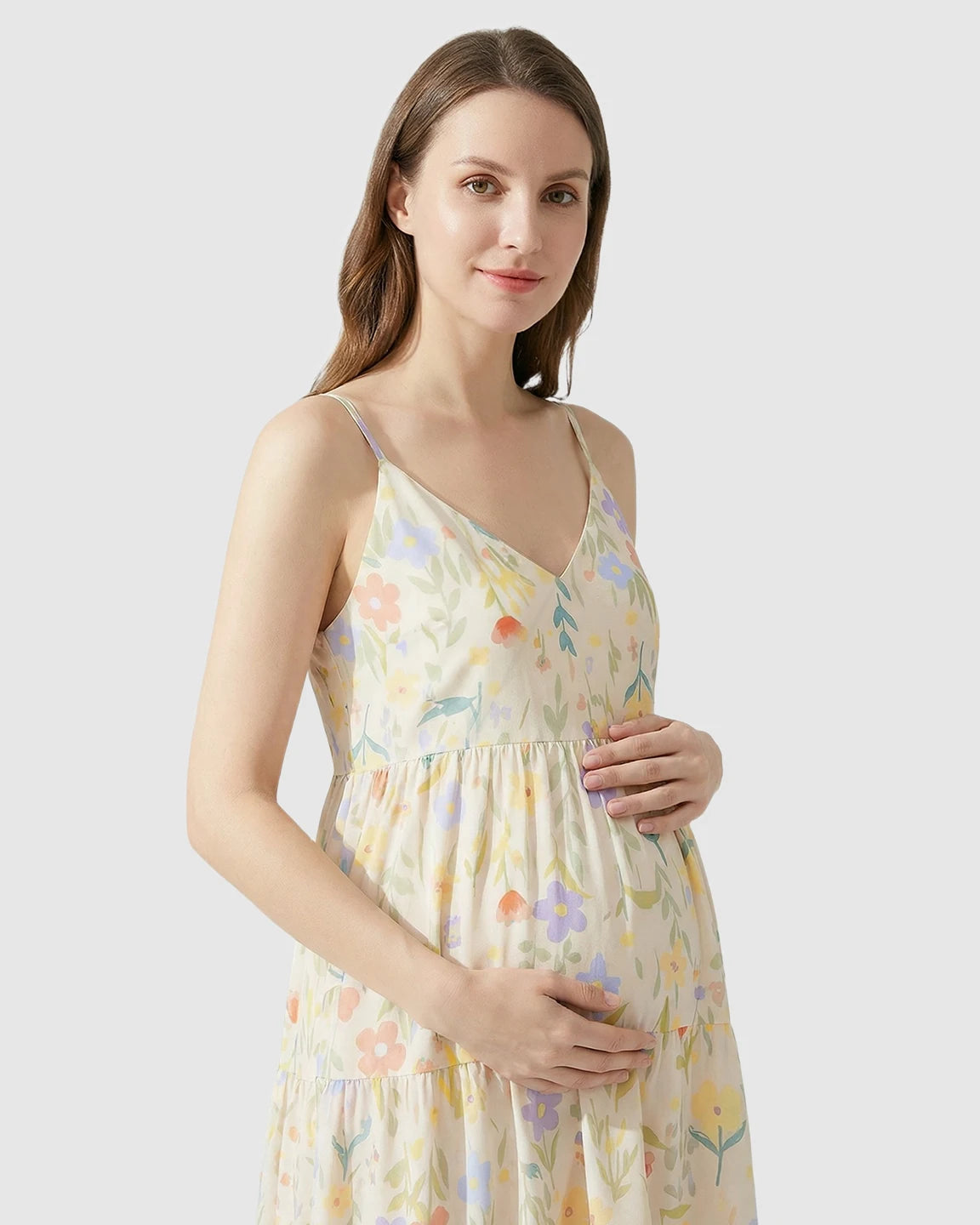 Sleeveless Colorful Flowers Print Maternity Nightdress