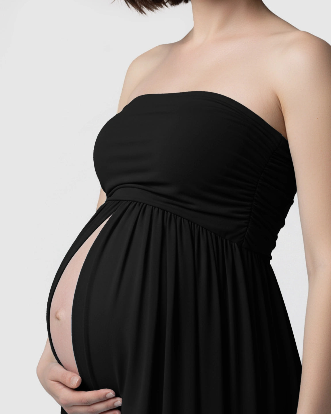 Strapless Ruched Front Slit Maternity Photoshoot Dress