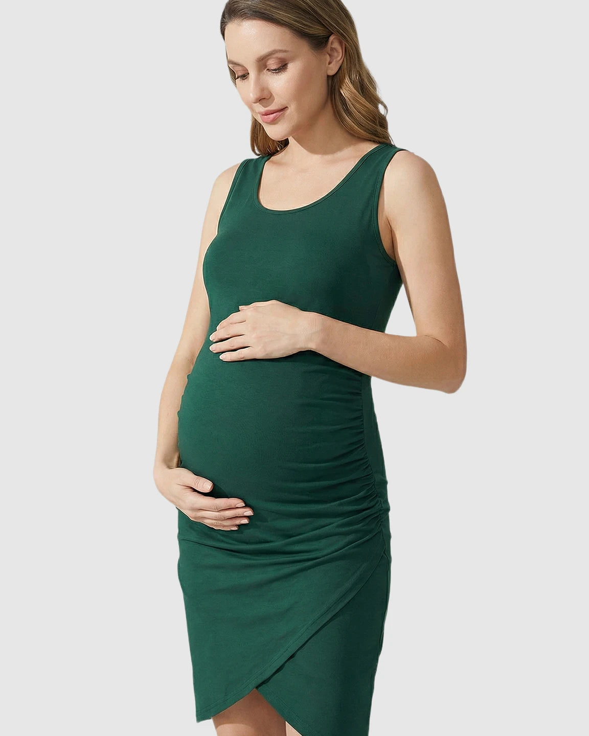 Side Ruched Wrap-Style Hem Maternity Dress