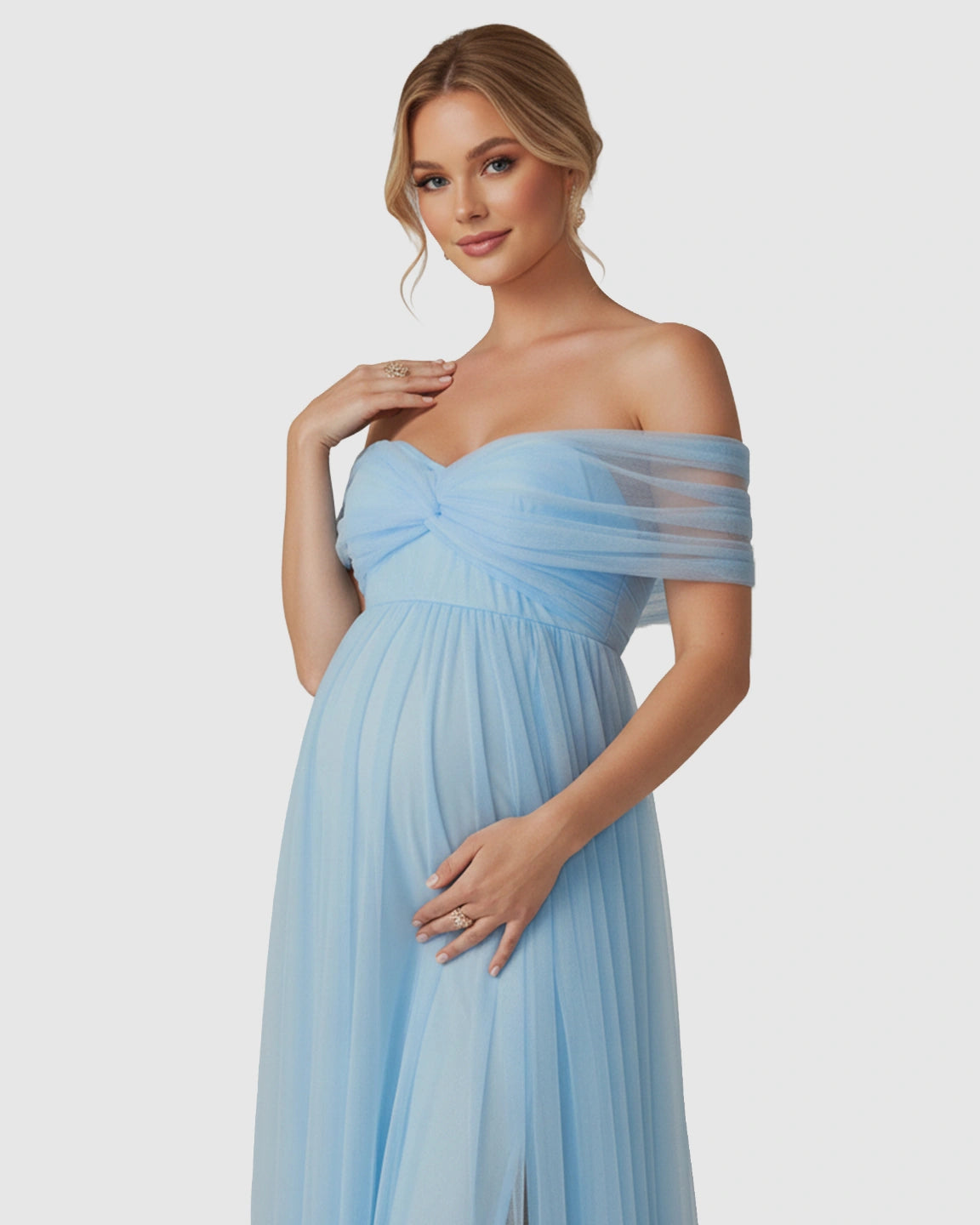 Bardot Neckline Flowy Maternity Evening Gown