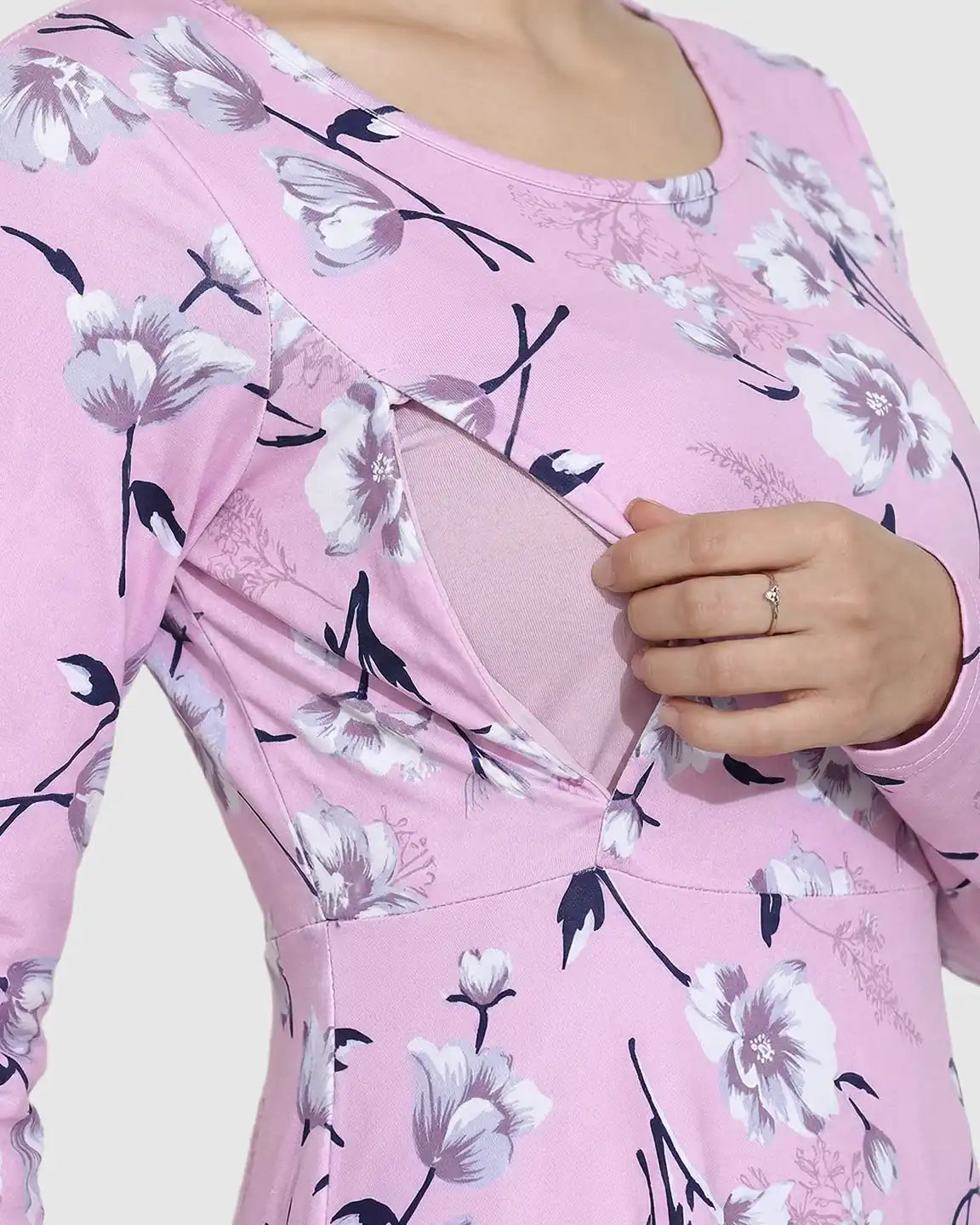 Scoop Neck Floral Nursing Dress