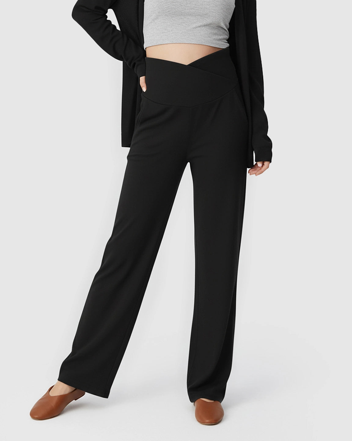 Crossover Waist Wide-Leg Maternity Lounge Pants