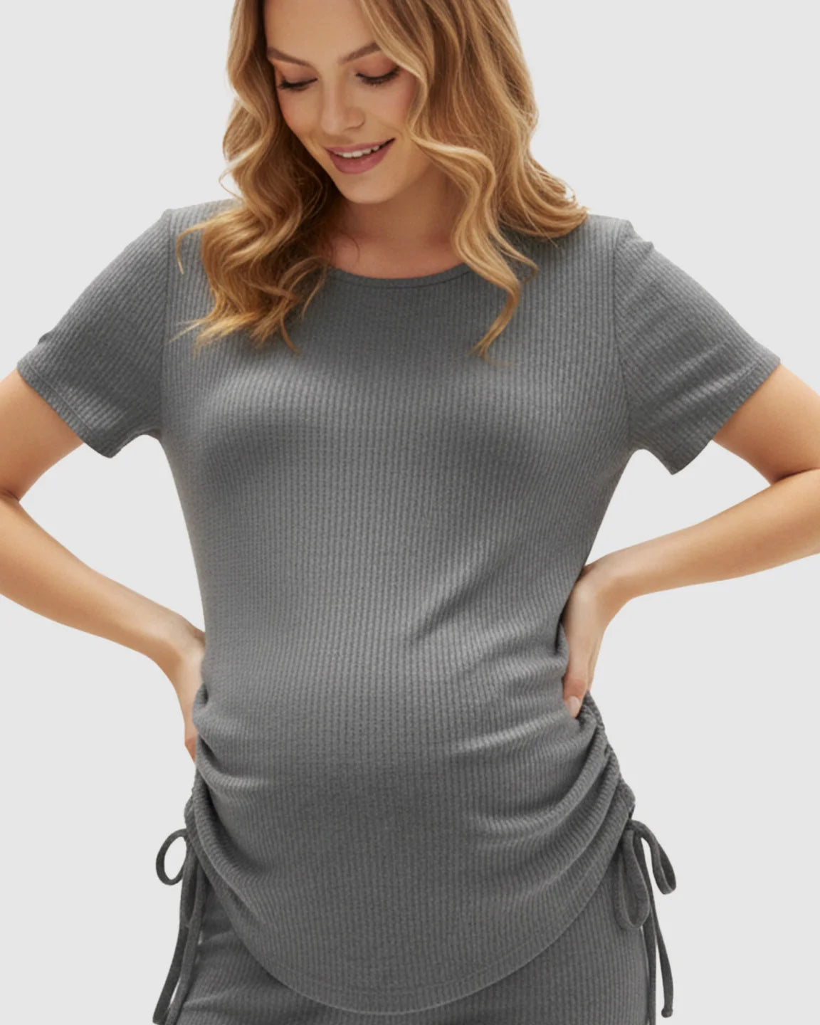 Side Drawstring-Detail Sport Maternity Lounge Set