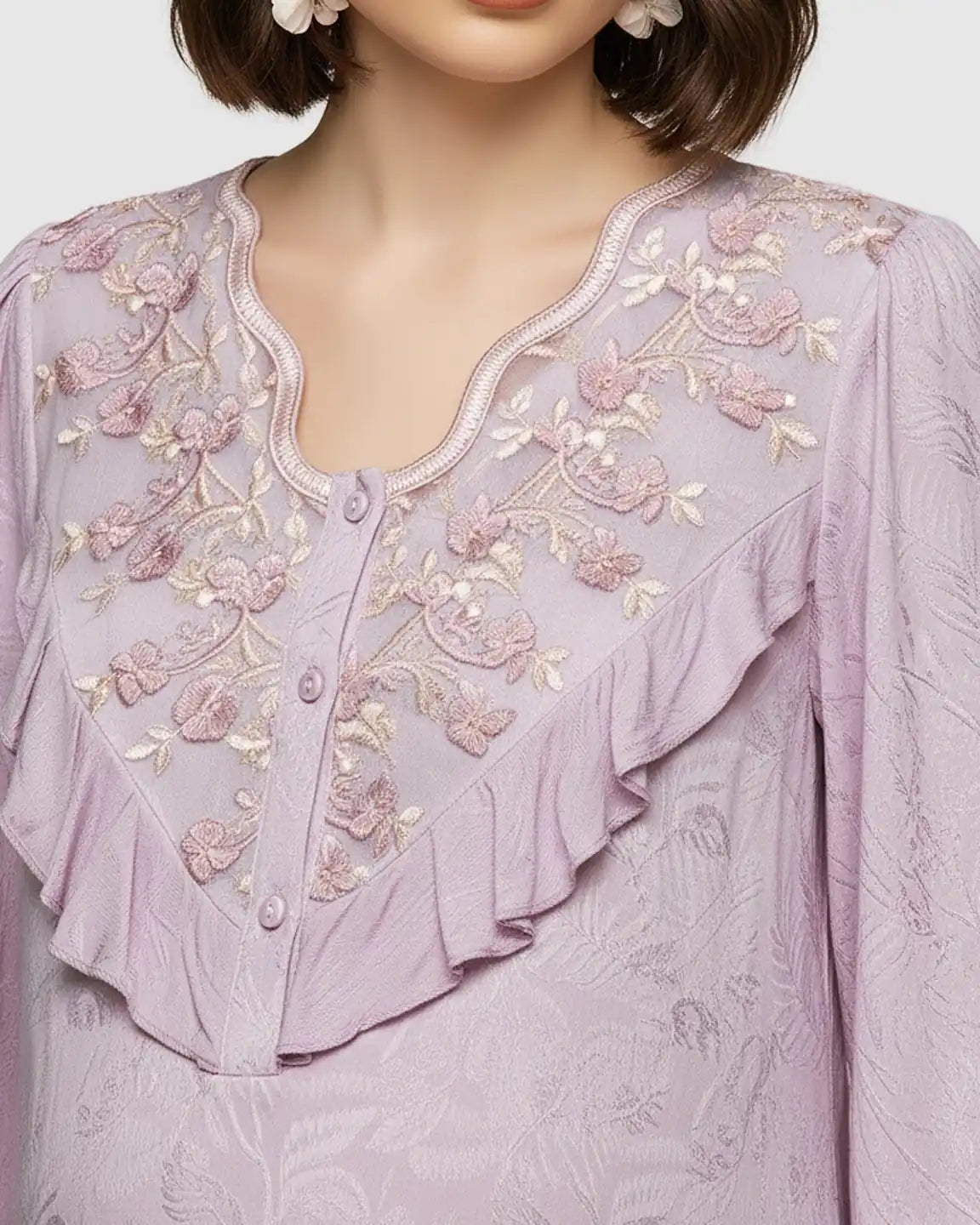 Embroidered Ruffle Flowing Fit Maternity Midi Dress