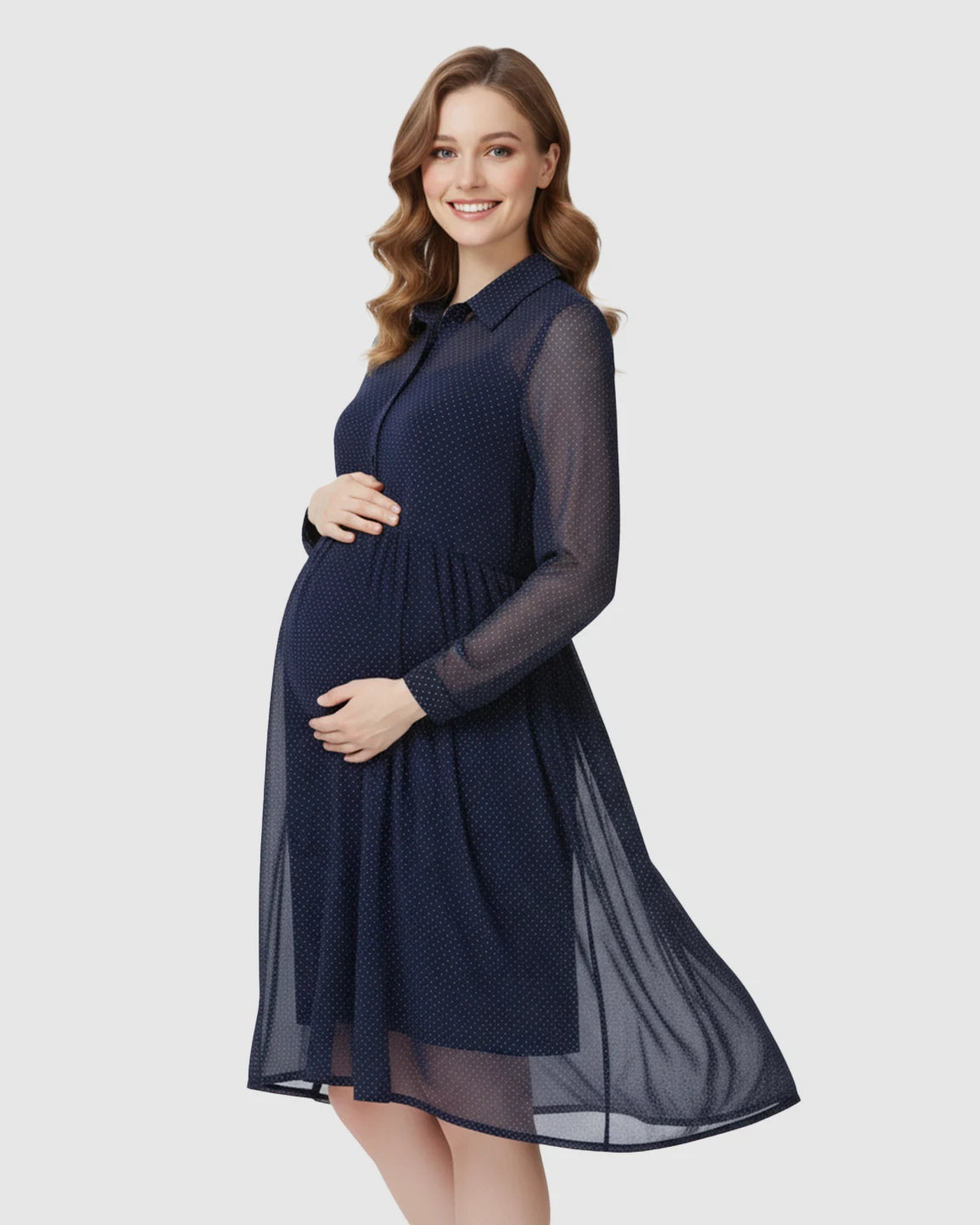 Button-Front Chiffon Flowing Maternity Dress