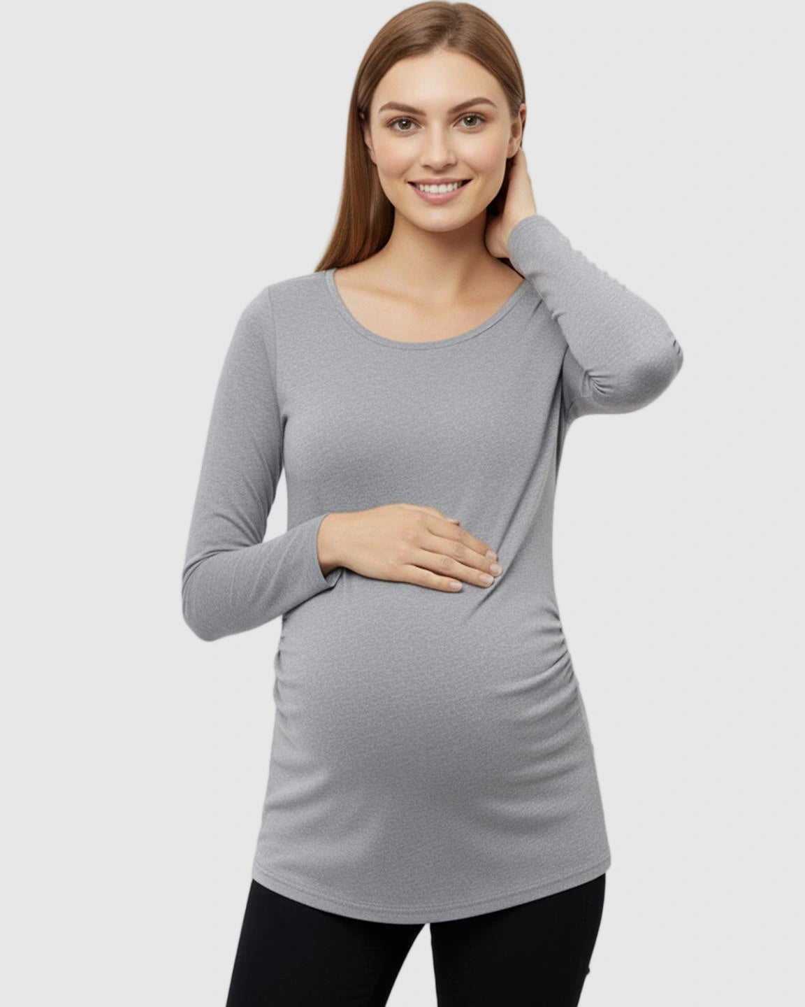 Side-Ruched Slim Fit Long Sleeve Maternity Top