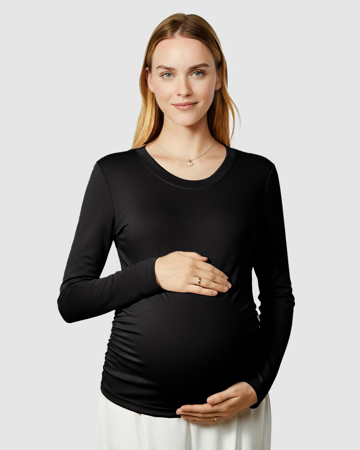 Round Neck Long Sleeve Thermal Maternity Top