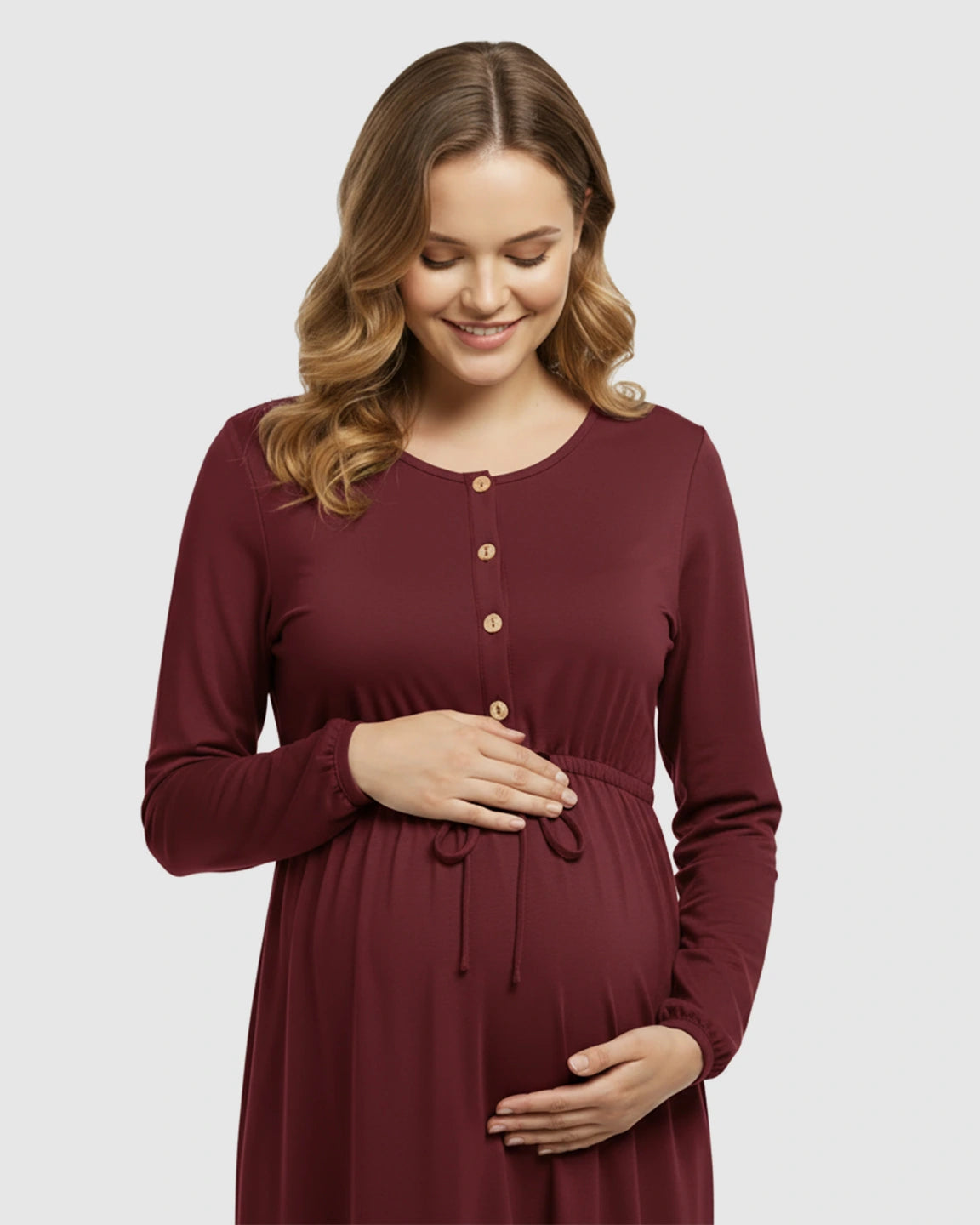 Button-Front Drawstring Waist Maternity Dress