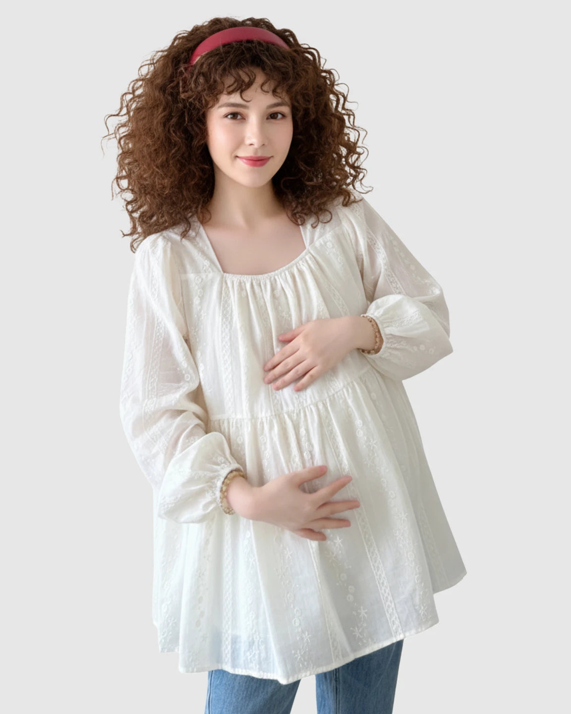 Embroidered Texture Korean-Style Maternity Tunic Top