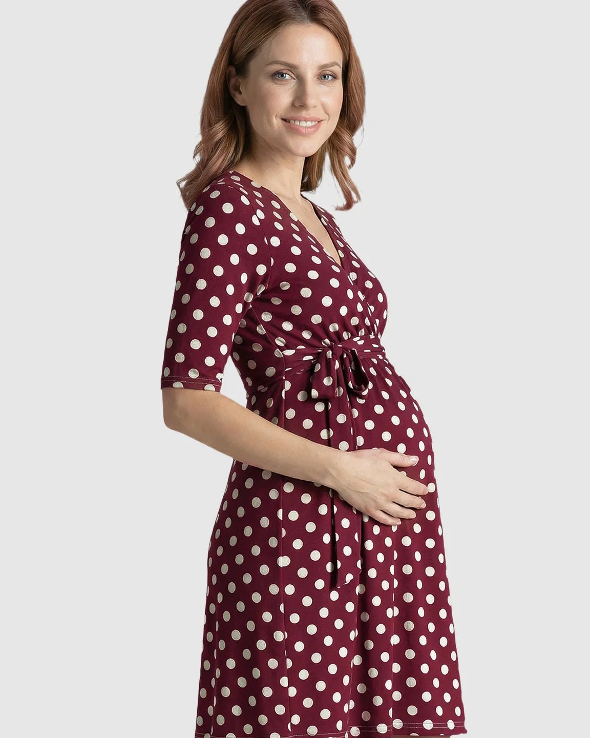 Polka Dot Tie Waist Maternity Dress