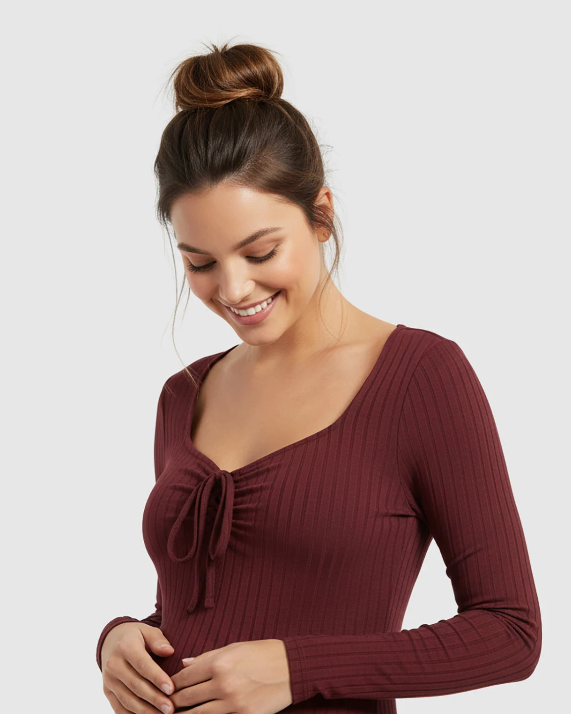 Ribbed Knit Tie Detail Square Neck Maternity Top