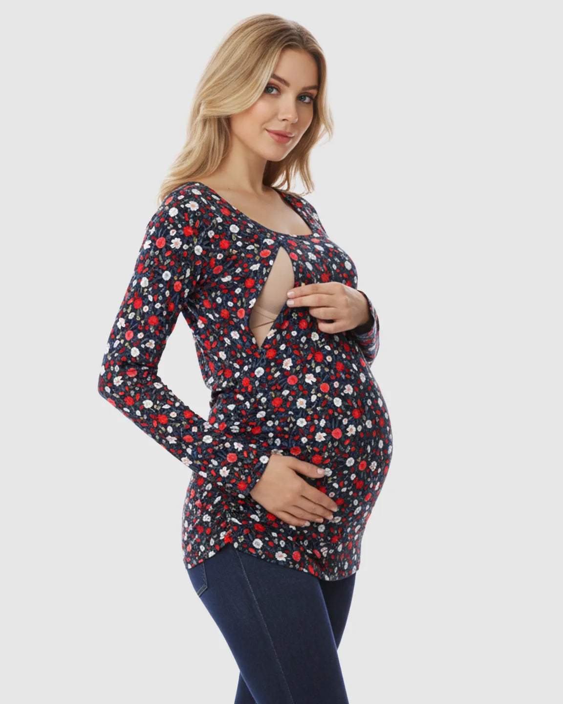 Hidden-Access Floral Nursing Maternity Top