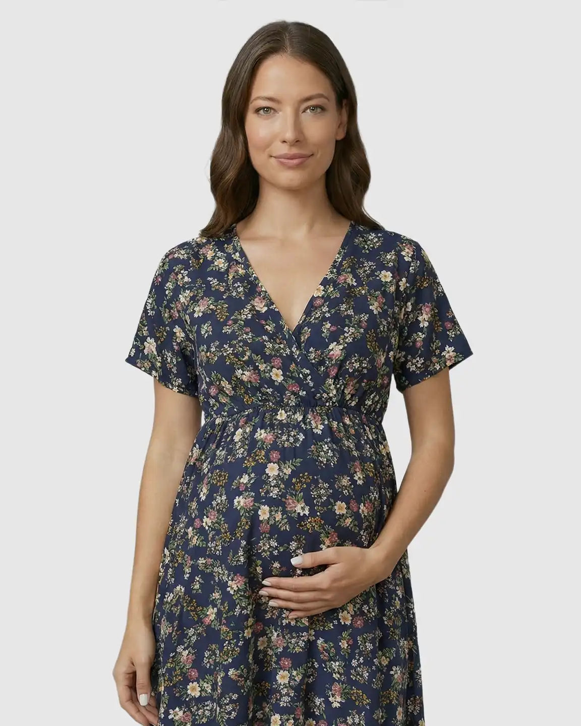 V-Neck Summer Maternity Midi Dress