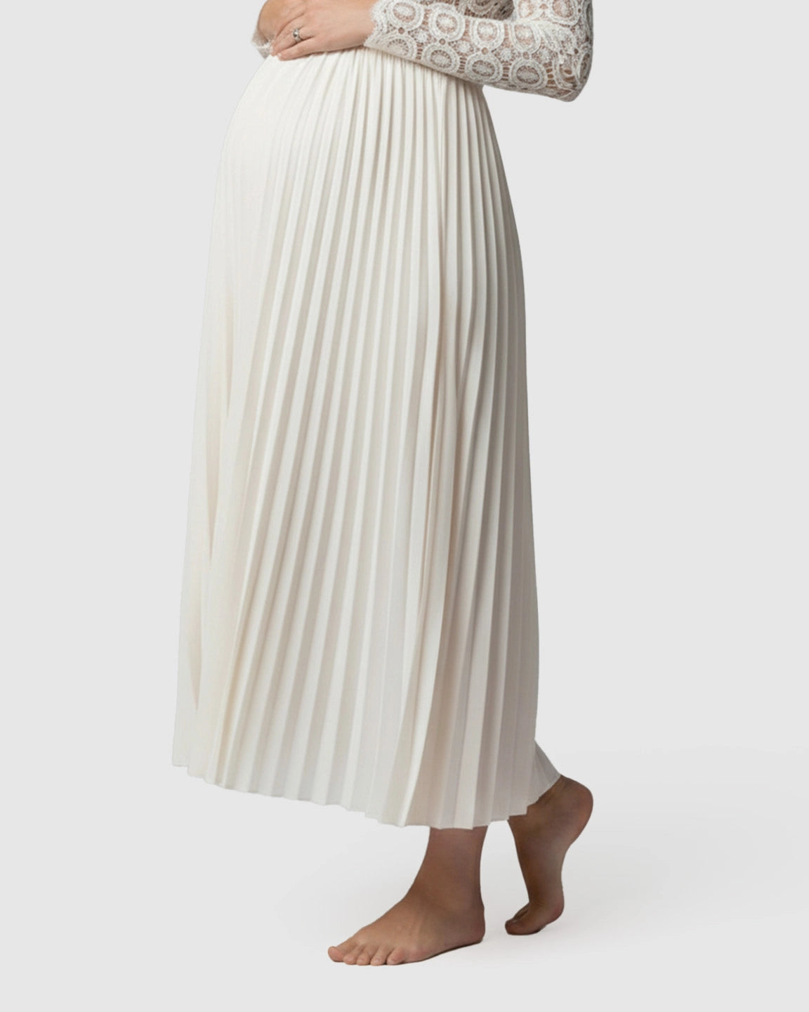 Lace Mock-Neck Pleated Maternity Maxi Dress