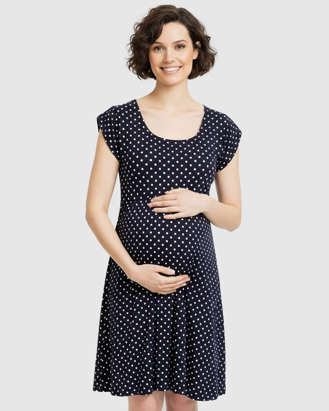 Easy Nursing Access Polka Dot Maternity Dress