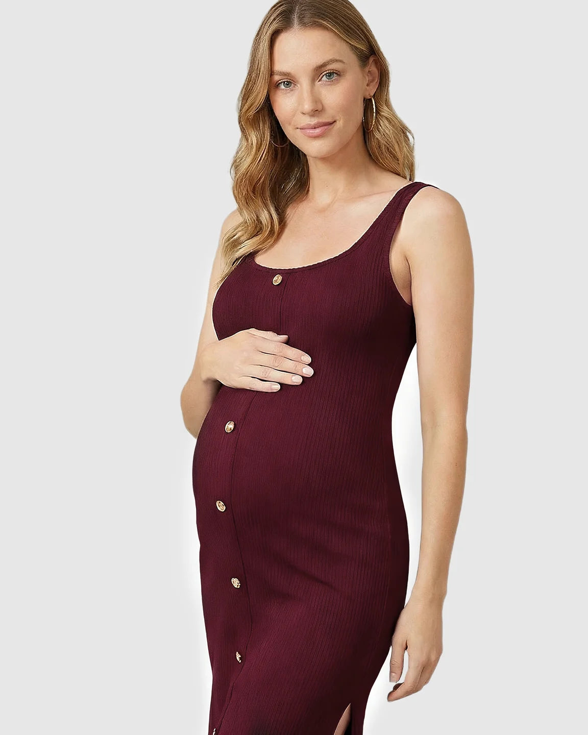Button-Front Bodycon Maternity Midi Dress