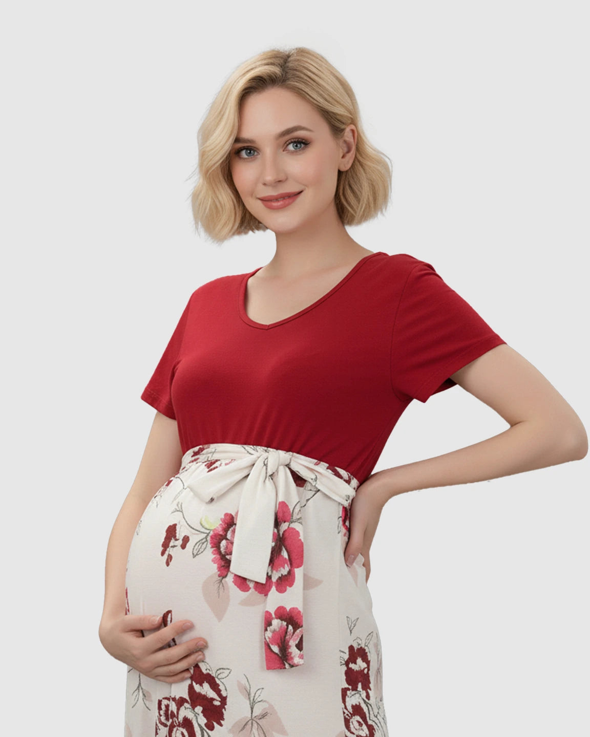 Tie Waist Floral Maternity Maxi Dress