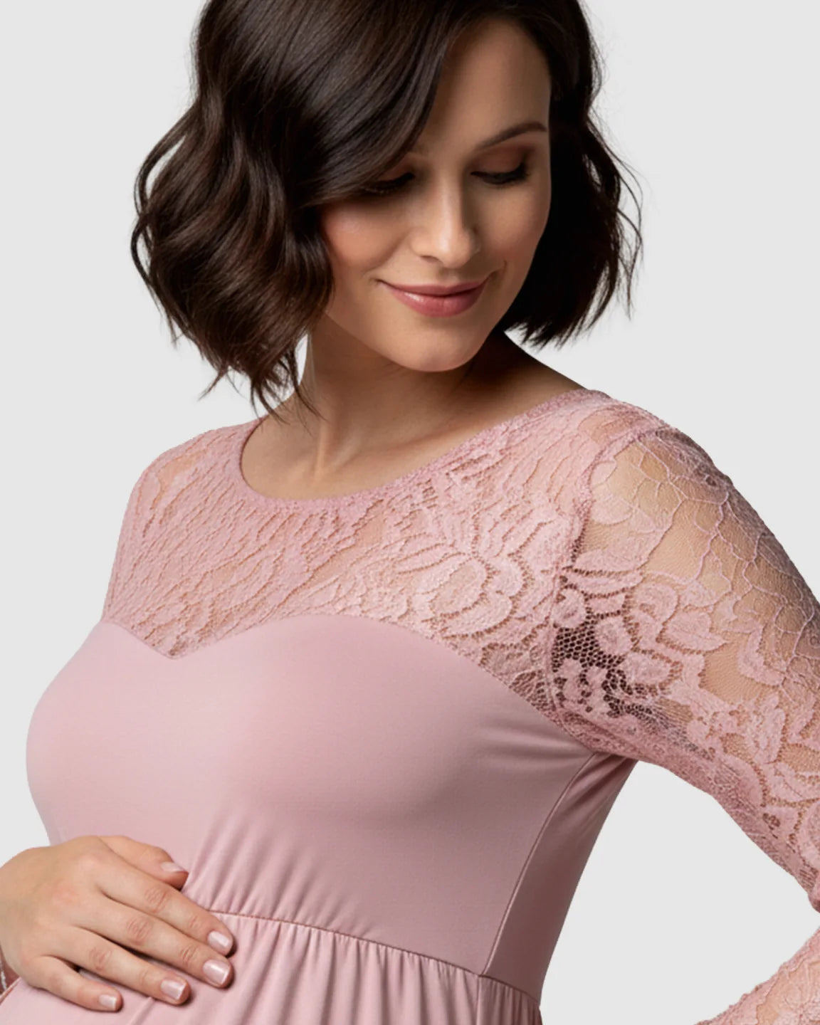 Elegant Lace Floor-Length Maternity Photoshoot Dress