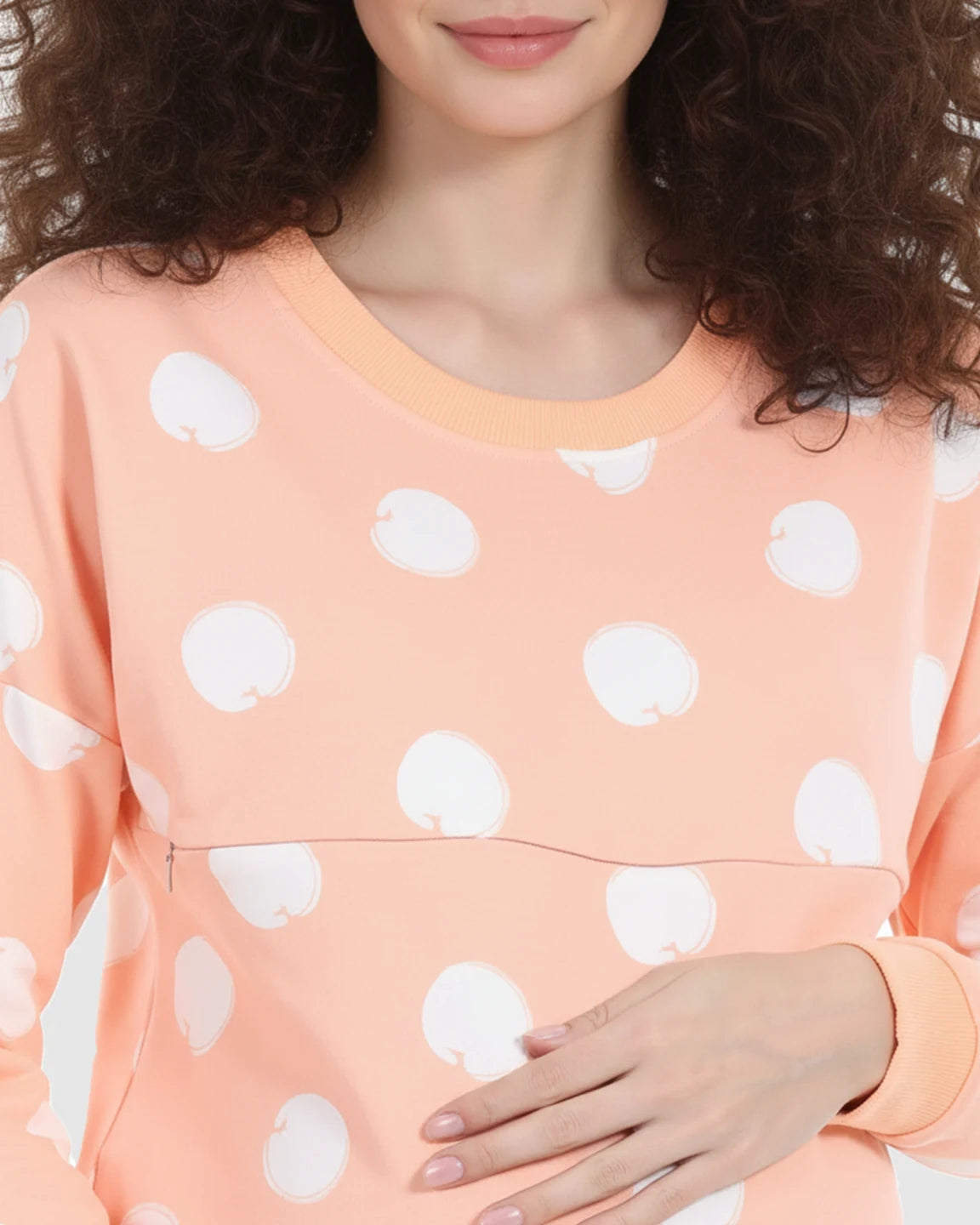 Round Neck Polka Dotted Loose Fit Nursing Sweatshirt