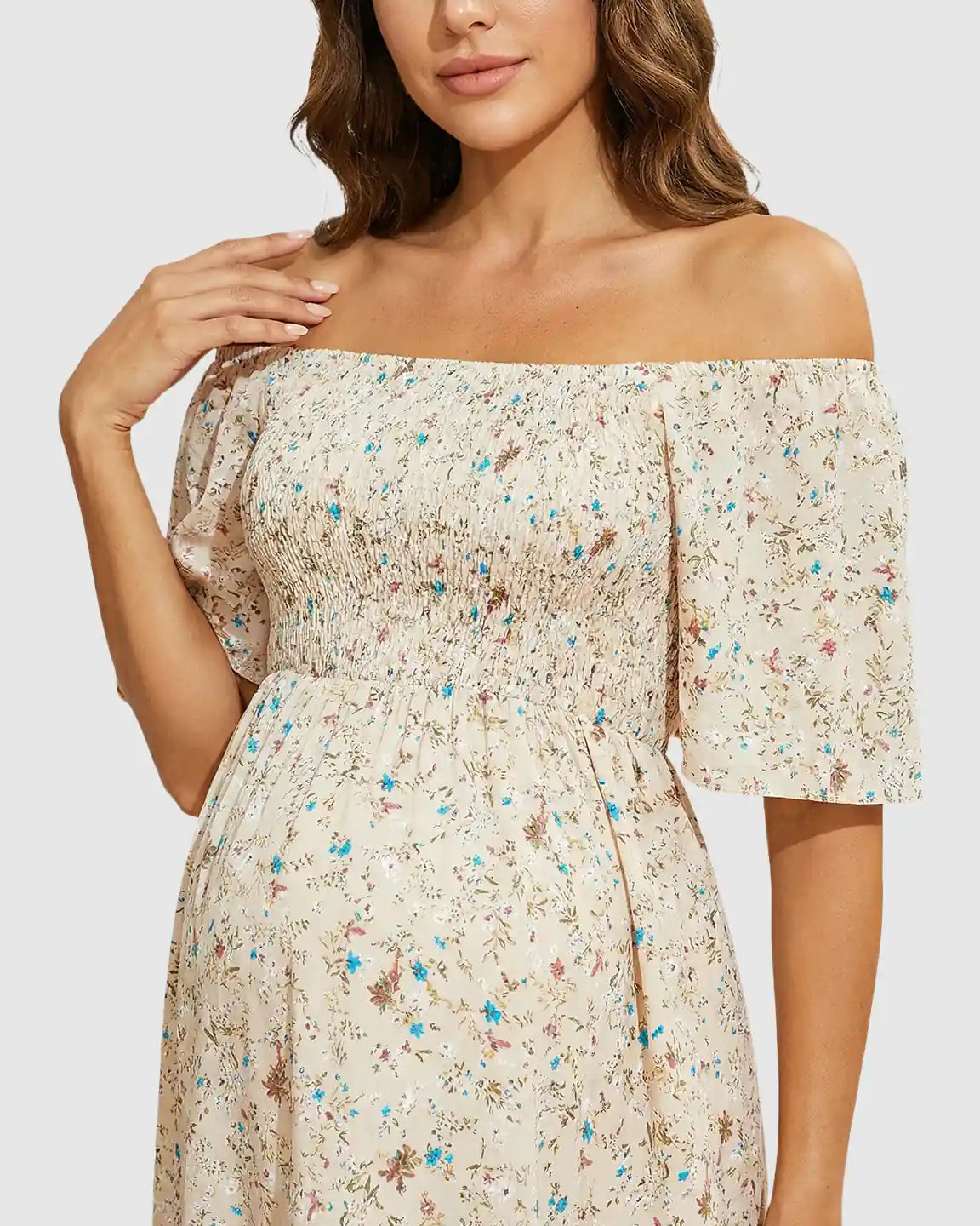 Off Shoulder Floral Maternity Summer Dress