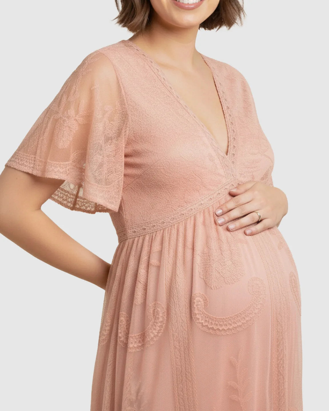 Lace Overlay Boho Maternity Maxi Dress