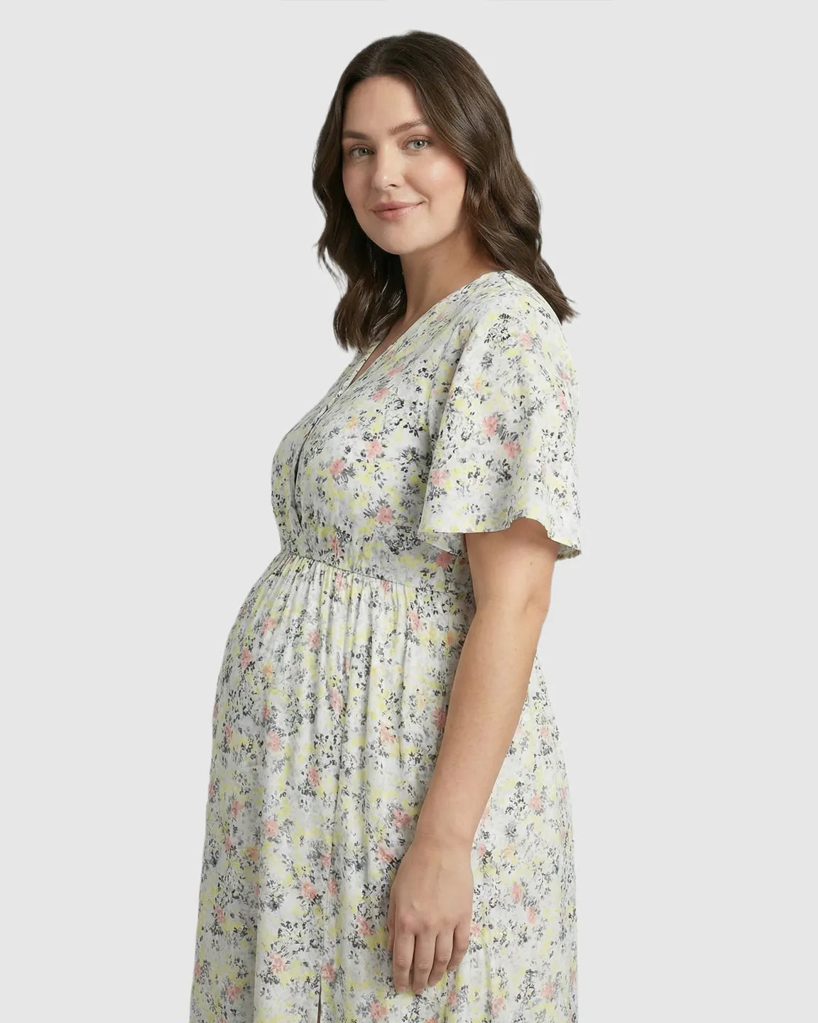 Tencel Fabric Slitted Maternity Maxi Dress