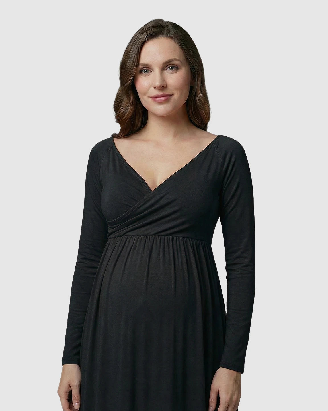 Long-Sleeve Full Train Maternity Maxi Dress