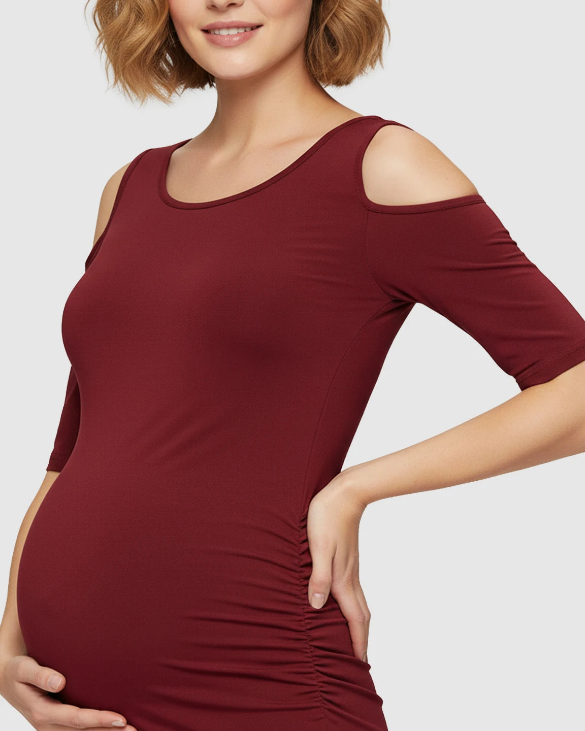 Cold Shoulder Ruched Bodycon Maternity Dress