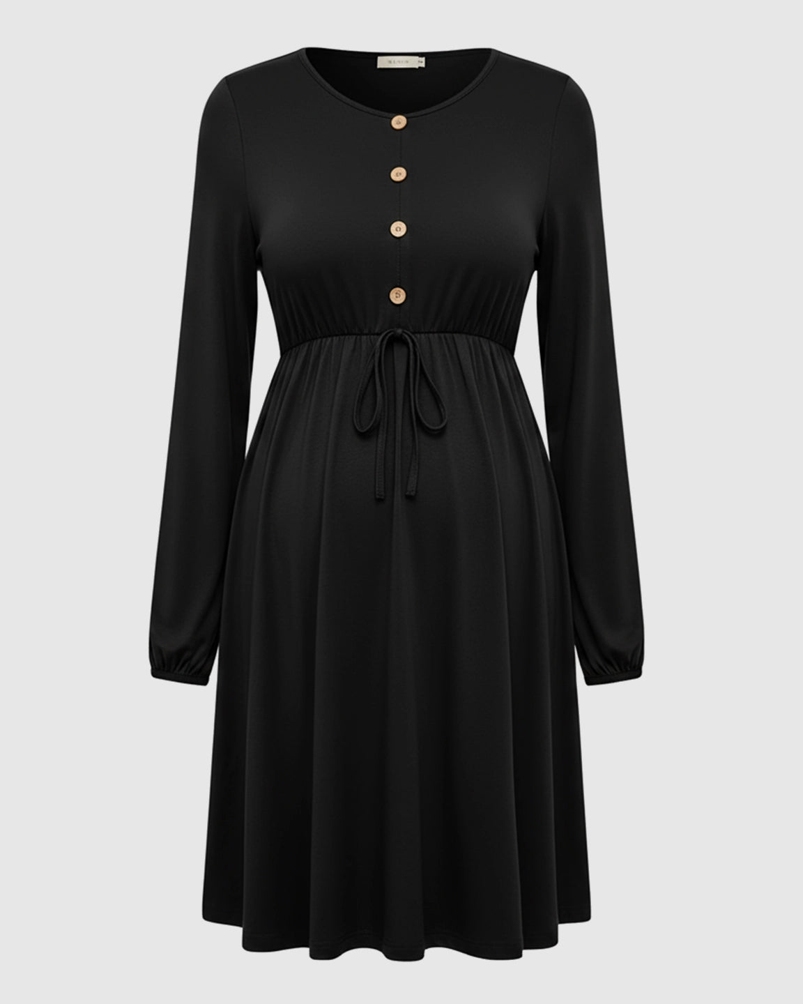 Button-Front Drawstring Waist Maternity Dress